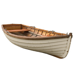 Wooden rowing boat isolated on for nautical and outdoor recreation themes