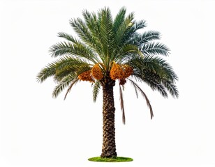 Vibrant date palm tree with ripe dates, isolated on white, ideal for tropical, agricultural, and botanical themes.
