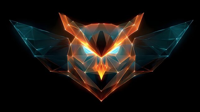 Cyber owl logo in low-poly geometric style with glowing orange and cyan lights Concept: intelligence, speed, advanced technology, AI startups, tech companies, crypto brands, digital innovation platfor - Powered by Adobe