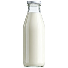 Clear glass bottle filled with fresh milk isolated studio shot