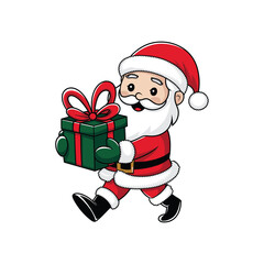 Cute Cartoon Santa Claus Carrying a Christmas Gift Box Illustration