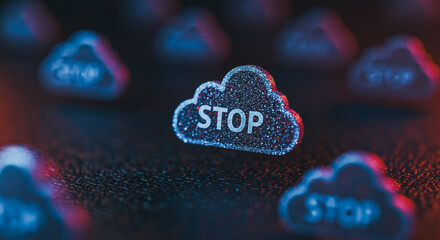 A symbolic image of a cloud with the word STOP inscribed within it, symbolizing the concept of data storage or cloud security.