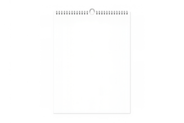 Blank white paper wall calendar mock-up template with spiral binding, isolated on transparent background