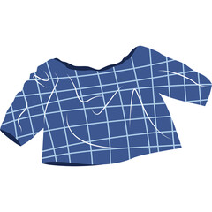 A Blue Plaid Long Sleeve Shirt with a White Scribble Design and a Transparent Background