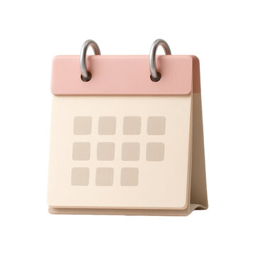 Cute 3d calendar icon with pink top and beige pages isolated on transparent background