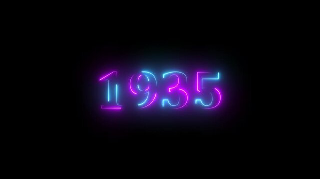 Neon text calendar 1935 Sal animation, glowing neon icon animation .Seamless looping video.
