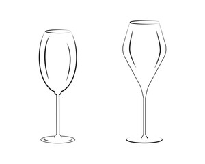 Empty Stemmed Wine Glasses Outline Icon Sticker Pictogram Label Infographic Minimalistic Design Idea