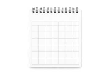 Spiral bound blank calendar or planner page with grids, ready for time management, scheduling, and organizing tasks on transparent background