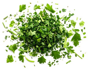 Obraz premium Freshly Chopped Parsley on a White Background