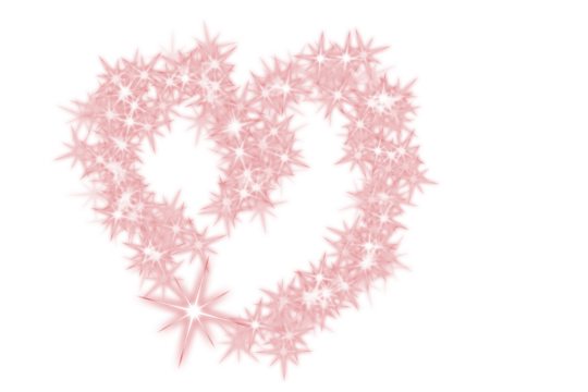 A heart shape composed of pink star-like sparkles against a white background. The stars are clustered
