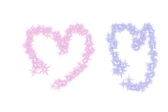 Two heart shapes are formed by clusters of star-like patterns. The left heart is pink, while the right one is blue - Powered by Adobe