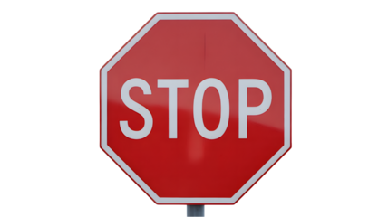 Bold red stop sign with white lettering commands attention for traffic safety and regulation in any visual project.