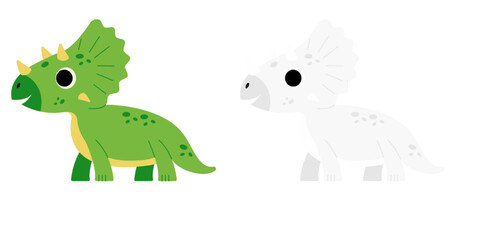 Cute Green Triceratops Dinosaur Cartoon Illustration
