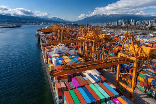 Global Trade Hub: A bustling port scene showcases the dynamic intersection of international trade and maritime transport, revealing the magnitude of global commerce and logistics.