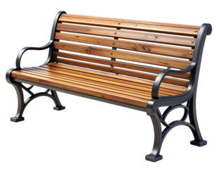 3D Wooden Park Bench Isolated on Transparent Background