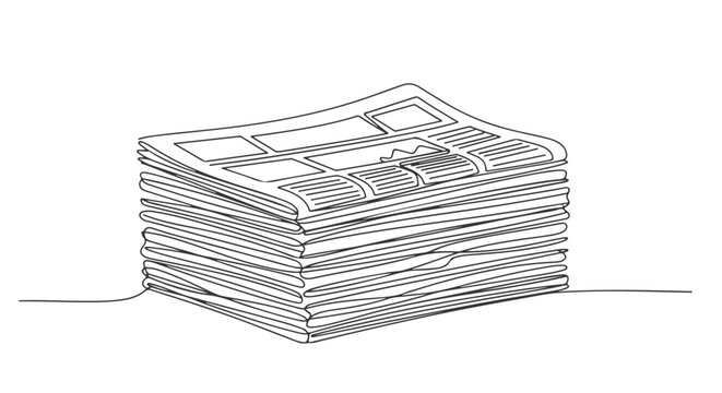 A stack of newspapers in one continuous line drawing