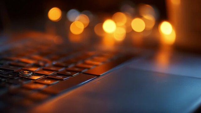 A Close-Up View of a Credit Card Resting on a Laptop Keyboard Surrounded by Soft Ambient Lighting, Perfectly Illustrating Online Shopping and Financial Transactions in a Cozy Atmosphere