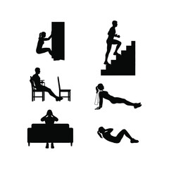 Silhouette icons of people doing various exercises