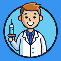 Cheerful Cartoon Doctor Holding Syringe Vector Illustration