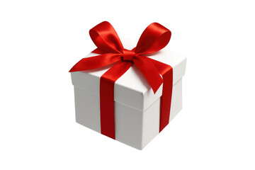 Obraz premium White gift box with red ribbon, a symbol of giving, celebrating holidays, birthdays, and anniversaries