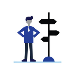 professional standing by signpost with arrows