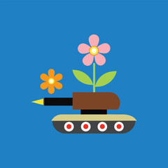 war tank transforming bullets into flowers peace