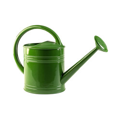 Bright green metal watering can isolated on a plain dark backdrop for gardening and outdoor use