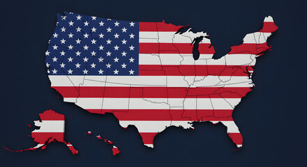 Map of the United States of America featuring the American Flag