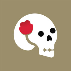 minimal skull with rose flower love and gothic