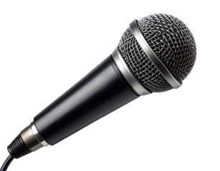 Dynamic microphone designed for live singing and vocal recording, isolated on transparent background. Ideal for music, stage, podcast, and studio graphics.