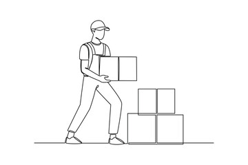 Simple continuous line of courier activity. Simple line, creativity, vector.