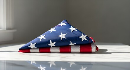 A beautifully folded American flag, a powerful symbol of national pride and respect, ideal for Veteran Day celebrations and patriotic themes
