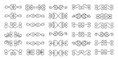 Collection of hand drawn black flourishes and decorative ornaments for design elements