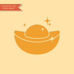 Flat icon of traditional Chinese gold ingot yuanbao. Simple vector illustration symbolizing wealth and prosperity for Chinese New Year and festive design projects.