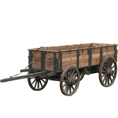 Rustic wooden wagon filled with goods ready for transport old farm cart