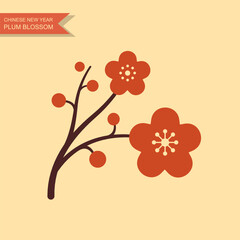 Flat vector illustration of plum blossom for Chinese New Year. Festive floral symbol suitable for holiday decor, cards, and design projects.