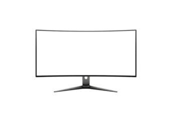 Modern curved screen monitor, displaying blank white area
