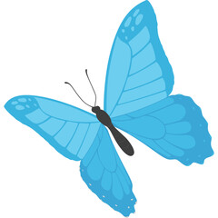A bright blue butterfly with black antennae and body is depicted against a pure white background showcasing its intricate wing patterns and delicate form for an elegant natural design