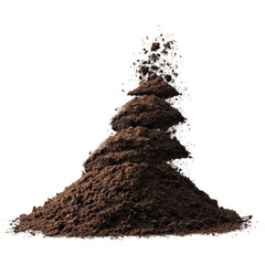 Pile of rich dark soil descending creating a dramatic texture isolated on a plain background