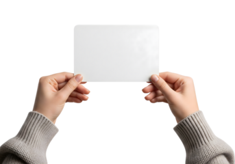 Person holding a blank card with space to write