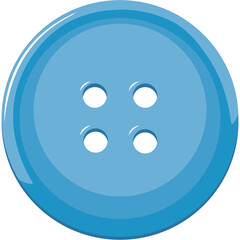 A Bright Blue Four Holed Button with a Glossy Finish and Transparent Background Ideal for Crafting Projects and Fashion Design