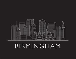 Fototapeta premium Birmingham, Alabama, cityscape illustration skyline drawing on a black background