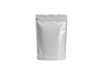 A single silver pouch standing tall, perfect for packaging products. It is simple and neat