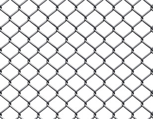 Obraz premium Detailed metal chain link wire mesh fence segment with silver galvanized steel appearance, isolated on transparent background.