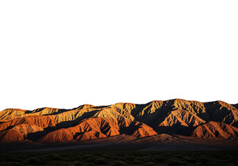 Spectacular panoramic view of majestic mountain range during sunset. The landscape features rugged terrain and vibrant colors