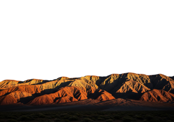 Spectacular panoramic view of majestic mountain range during sunset. The landscape features rugged terrain and vibrant colors