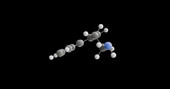Tryptamine molecule, rotating 3D model of neuromodulators, looped video on a black background
