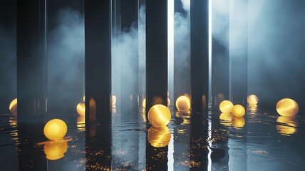 Abstract digital art composition featuring ethereal lights and geometric patterns