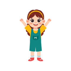 Little girl raising arms. Children Illustration Vector.