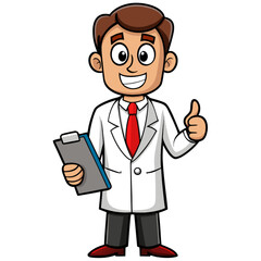 Friendly Cartoon Doctor Holding Clipboard and Giving Thumbs Up Vector Illustration